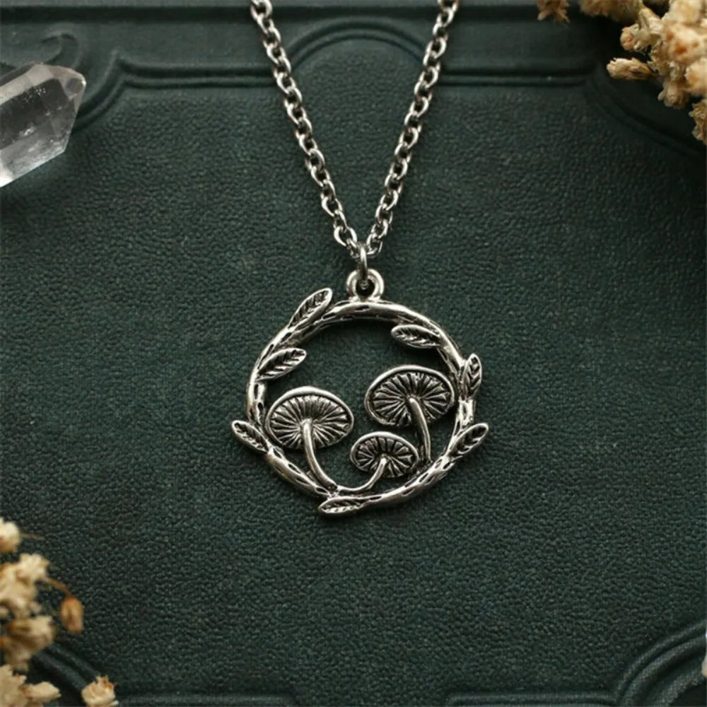 Retro Creative Circular Ring Branches Vines Leaves Mushroom Forest Pendant Necklace Dangle Earrings for Women Trendy Jewelry