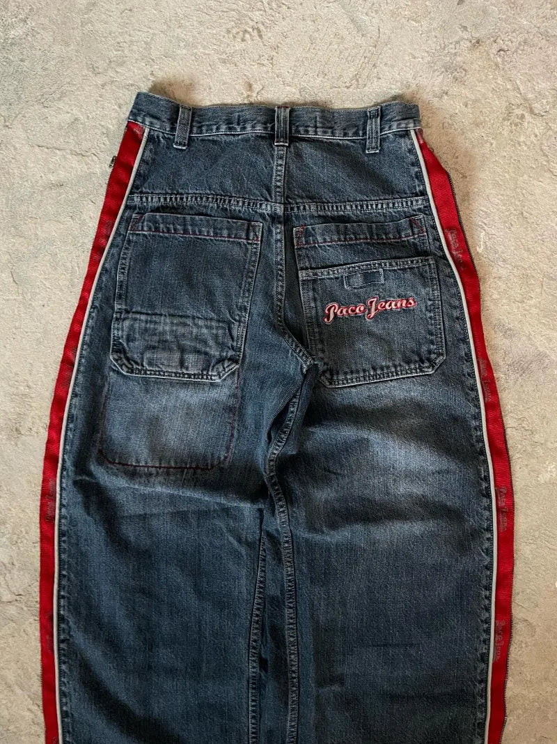 Streetwear New Fashion Vintage Letter Embroidered Red Baggy Jeans Female Y2K Gothic Hiphop Popular Casual Straight Wide-leg Pant