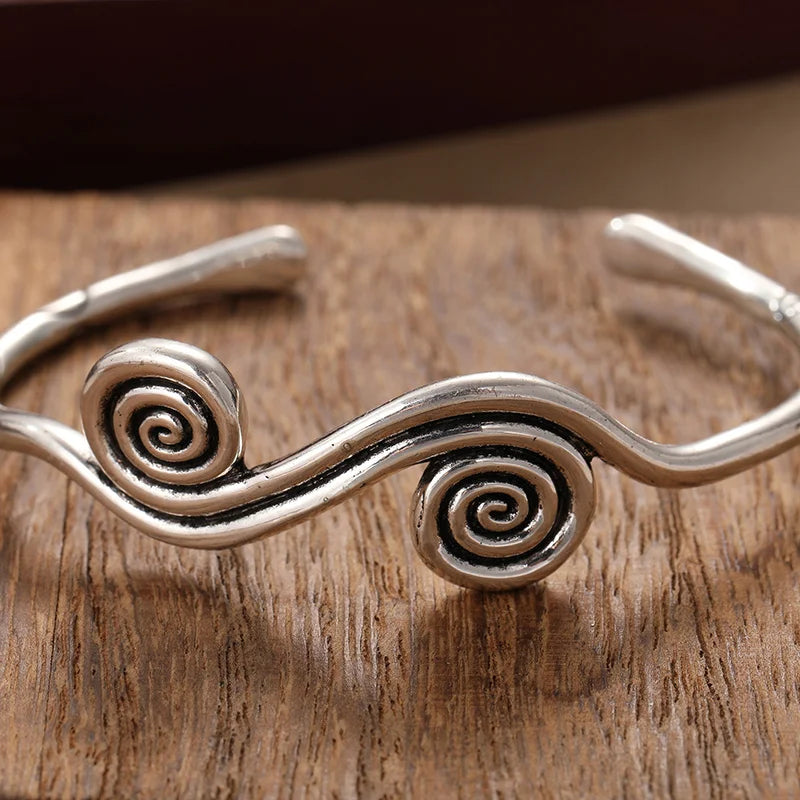 Vintage Bohemian Adjustable Vintage Bracelet Handmade Ethnic Tribal Bracelet with Spirals and Carvings for Easter or Daily Wear