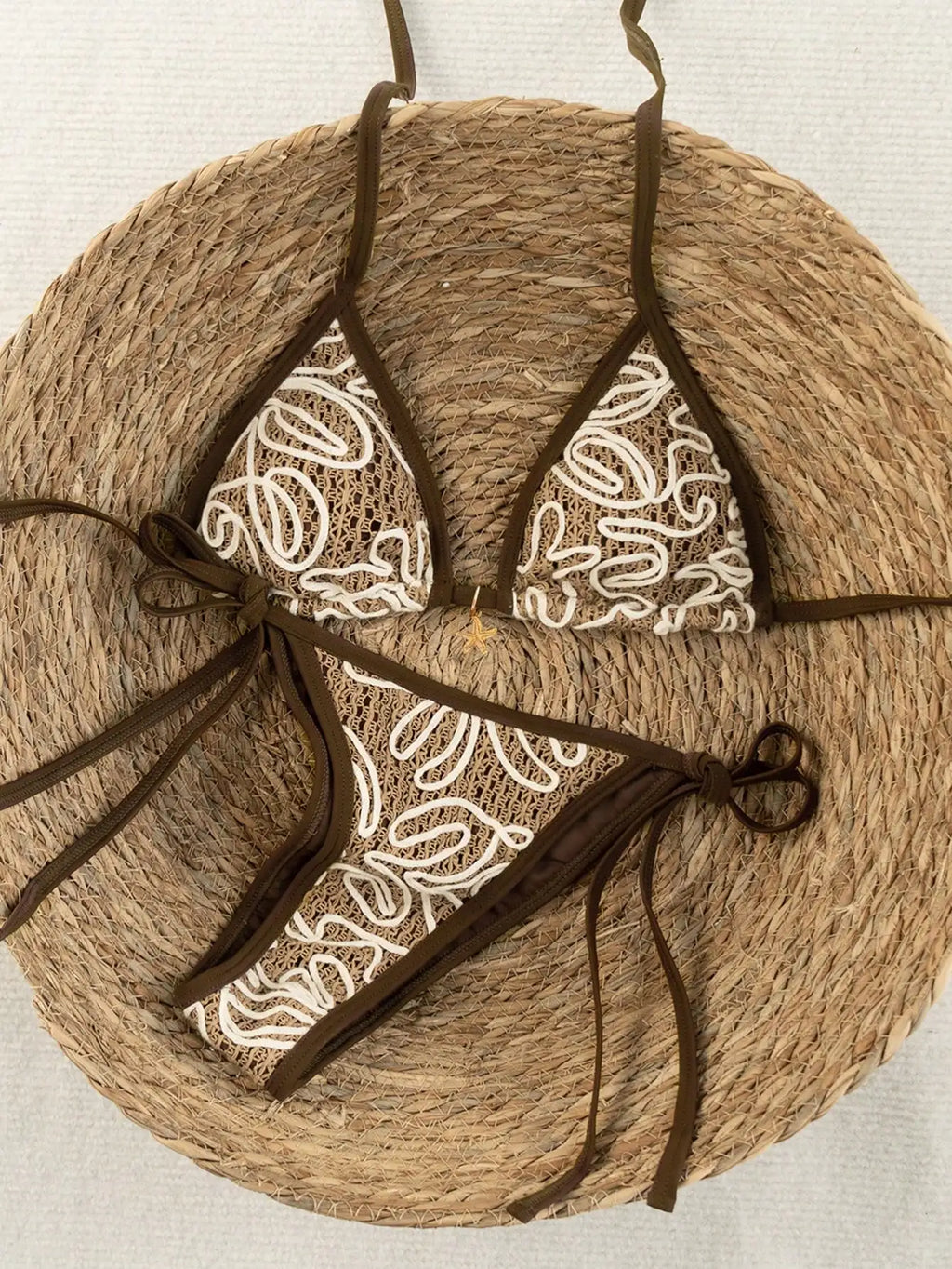 Bohemian style hollowed out embroidered bikini set