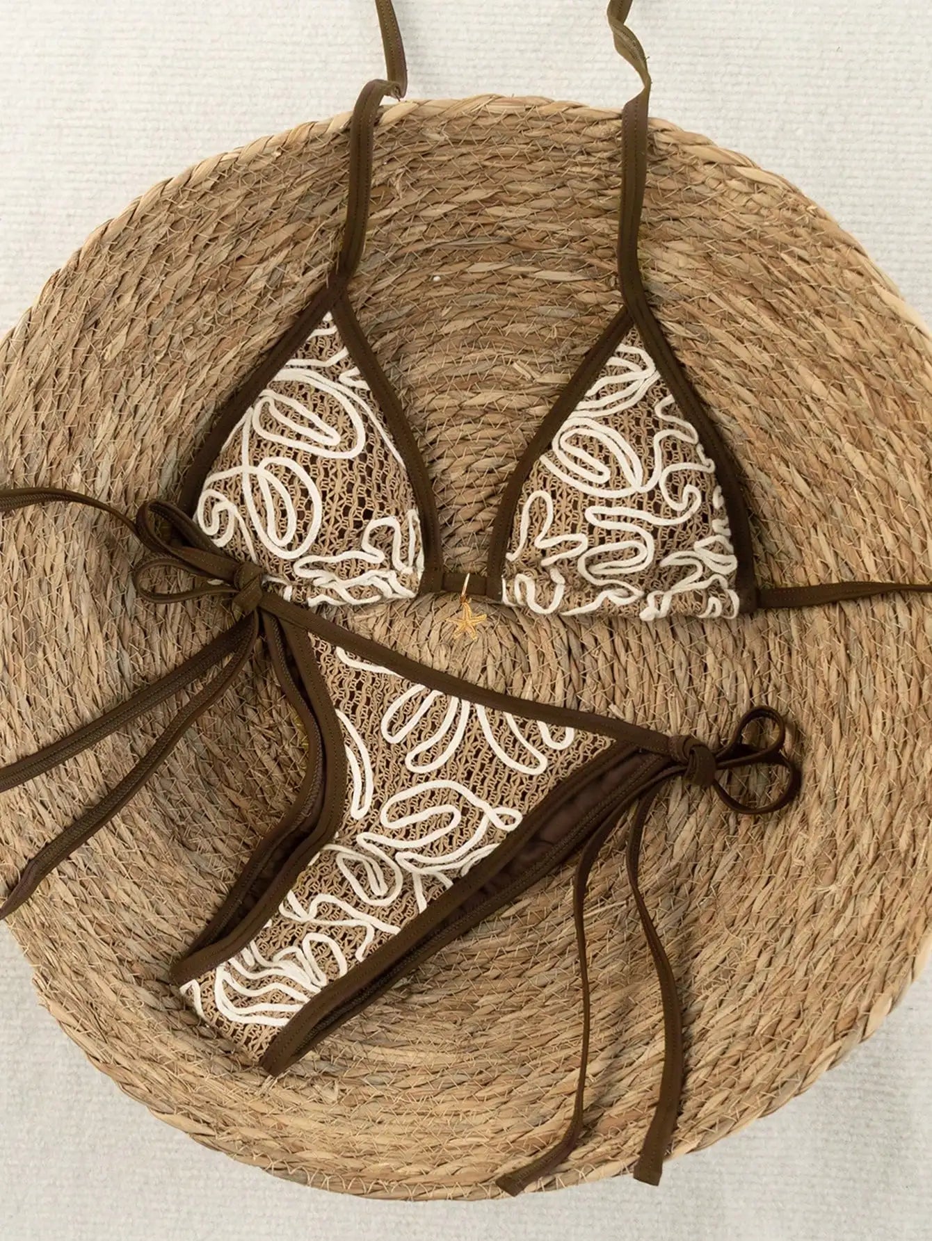 Bohemian style hollowed out embroidered bikini set